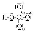 formule de lewis 5 liaisons 11 paires libres charges formelles 3+ sur le chlore et - sur les oxyg&egrave;nes li&eacute;s au chlore. Uniquement des liaisons simples.