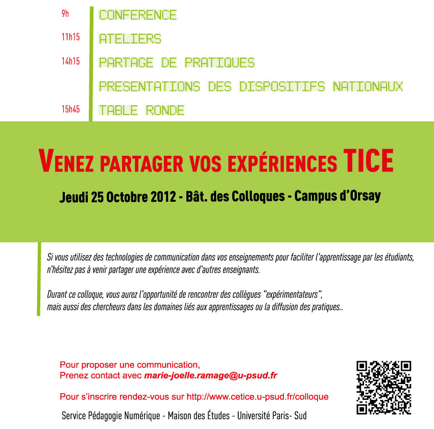 Jeudi 25 octobre 2012, Université Paris-Sud, Campus d'Orsay (91), Bâtiment des Colloques (338)